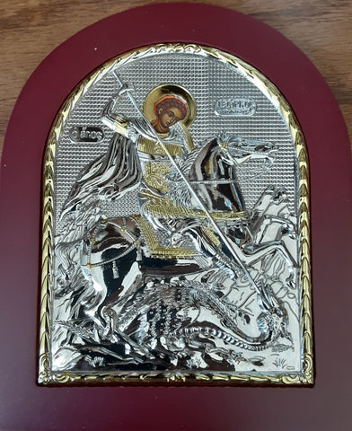 St. George Wood Fram, Silver and Gold (7.5"X6")