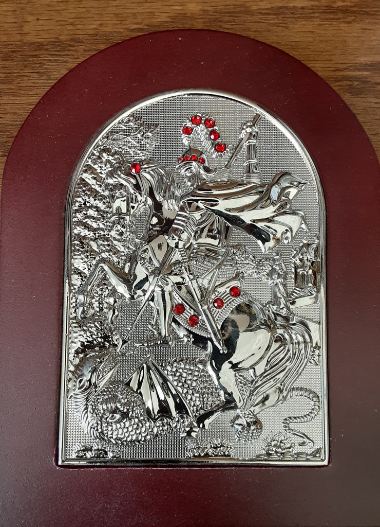 St. George Silver Icon with Crystal (6.5"x5")