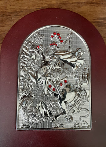 St. George Silver Icon with Crystal (6.5"x5")