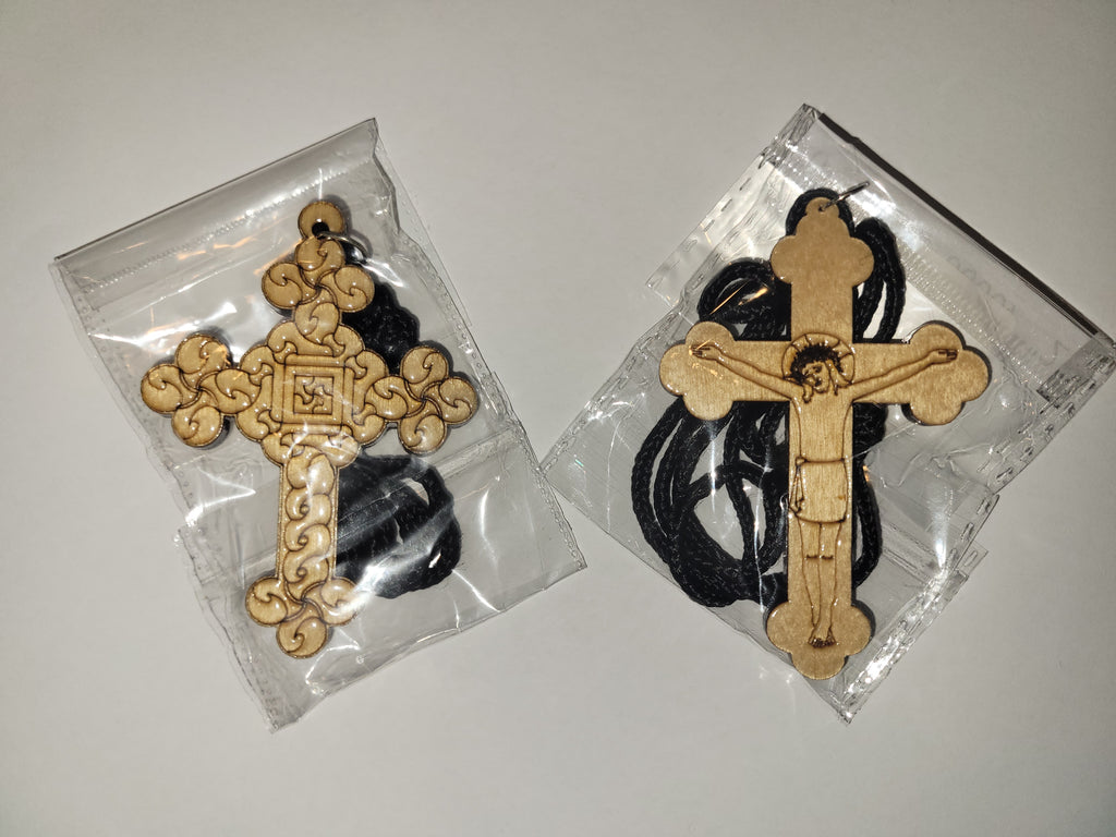 Wood Cross with Cotton Chain