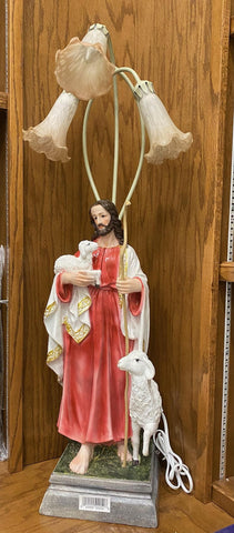 Jesus Shepherd Statue 27" with three Lamps