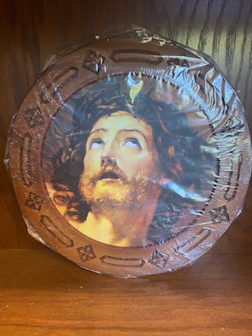 Jesus wearing a Wreath of Thorns picture with circular wood frame